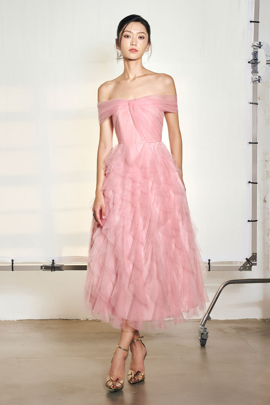 Emma A-line Off-Shoulder Organza Midi Dress Midi Dress Armous