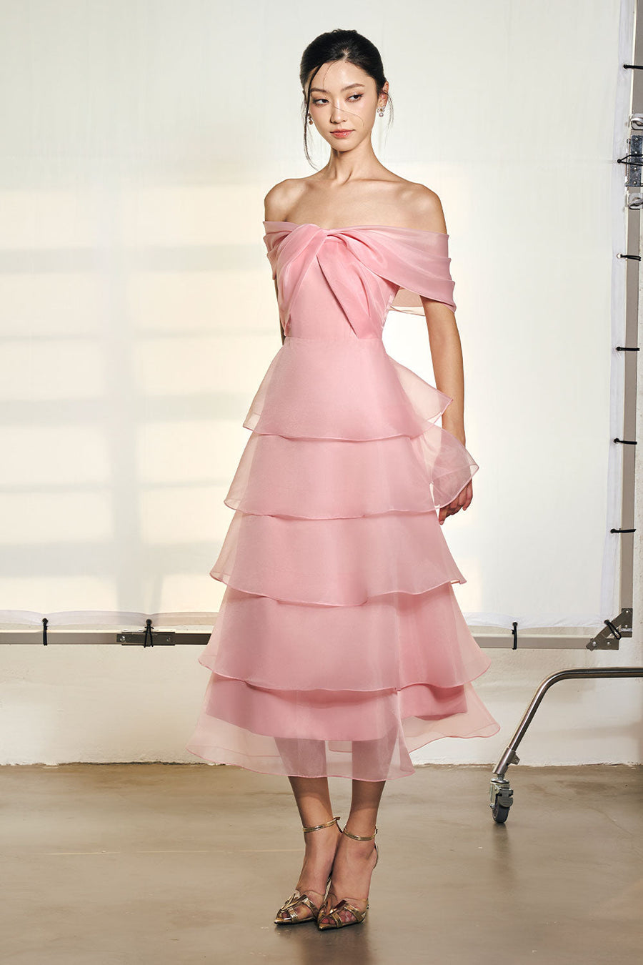 Lisa Layered Off-Shoulder Organza Midi Dress Midi Dress Armous