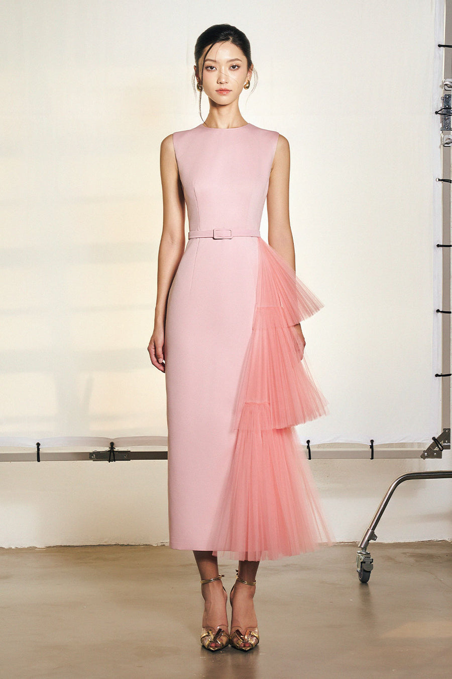 Melanie Sheath Ruffle Layer Polyester Midi Dress Midi Dress Armous