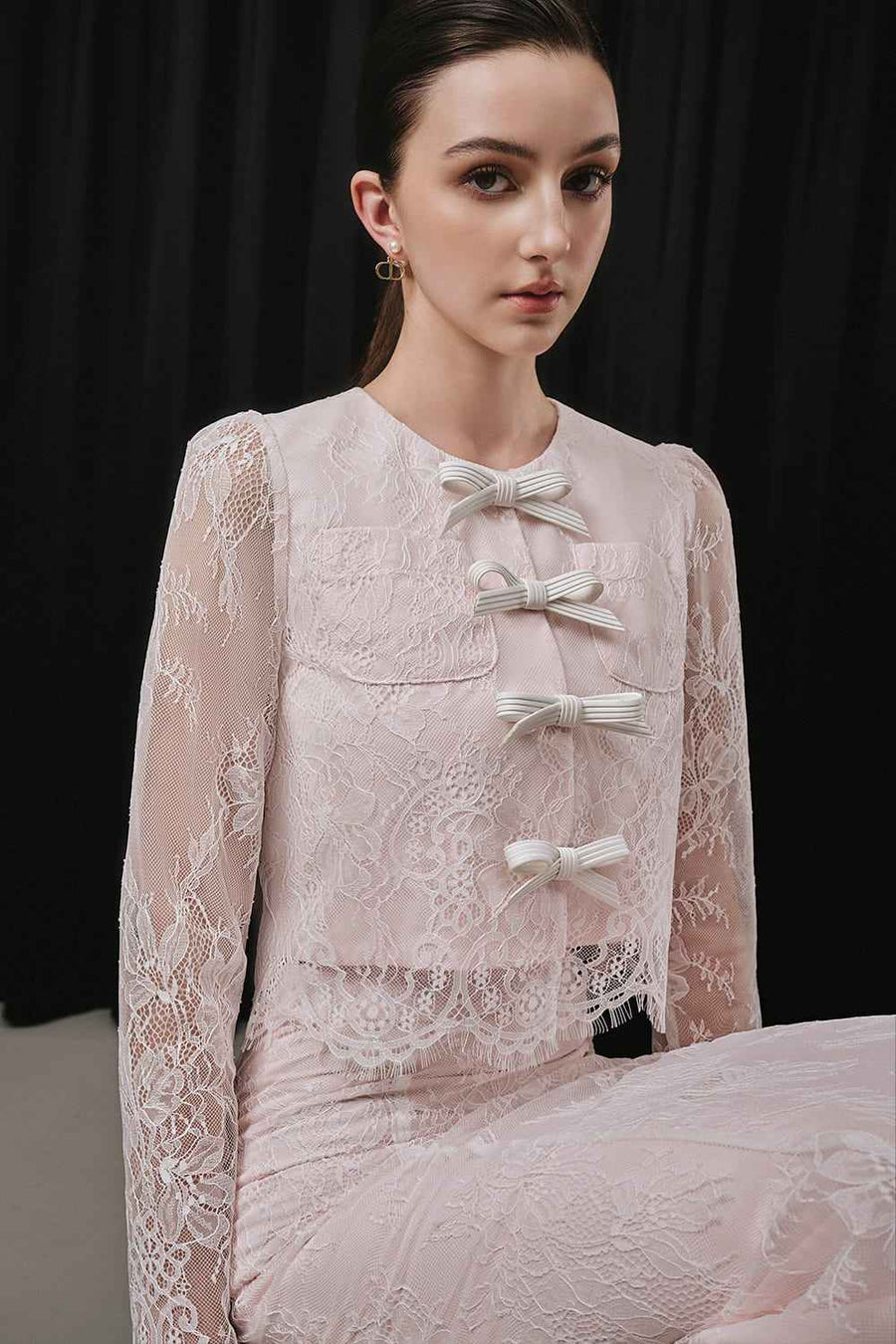 Absolu Cropped Round Neck Lace Jacket