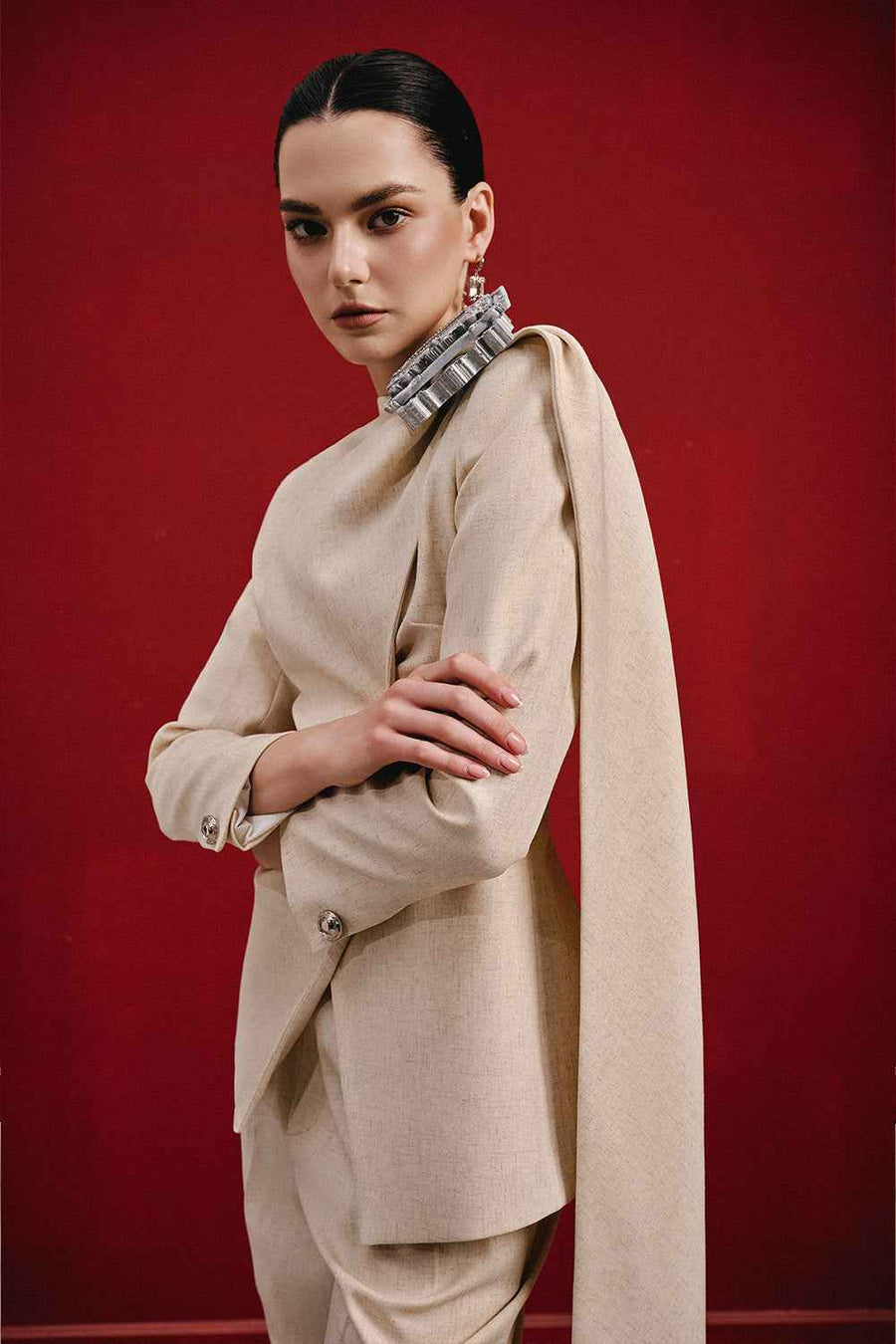 Alatow Asymmetric Single Breasted Linen Cotton Blazer