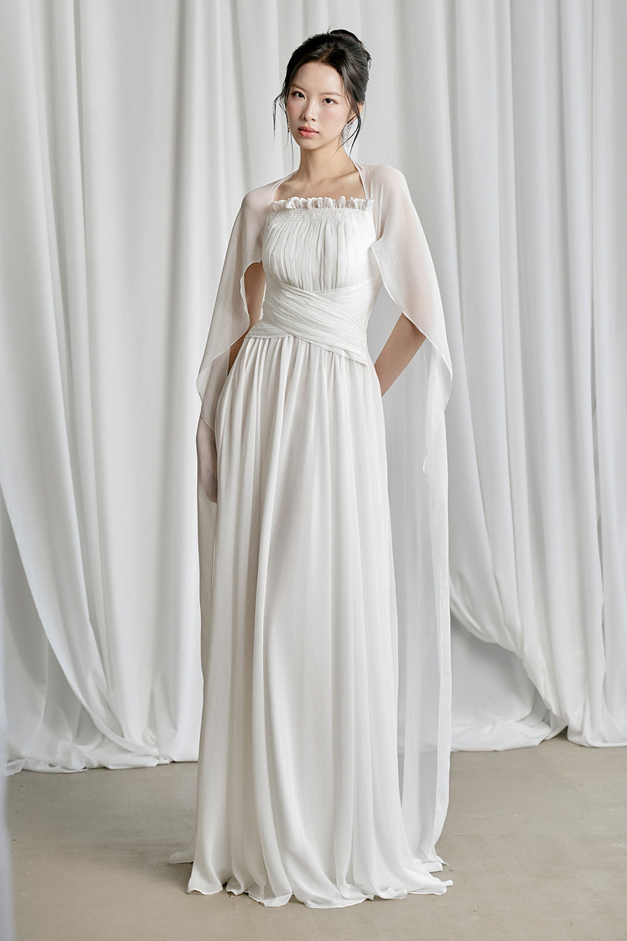 Kyra A-line Cape Sleeved Crinkle Chiffon Maxi Dress 6