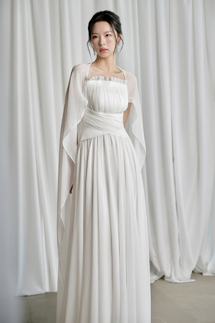 Kyra A-line Cape Sleeved Crinkle Chiffon Maxi Dress 4