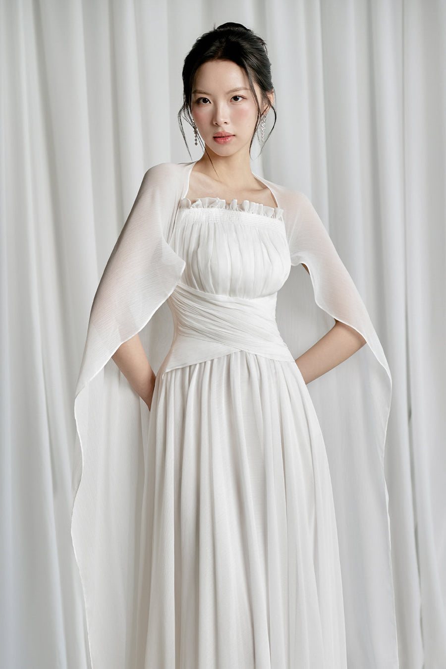 Kyra A-line Cape Sleeved Crinkle Chiffon Maxi Dress 2