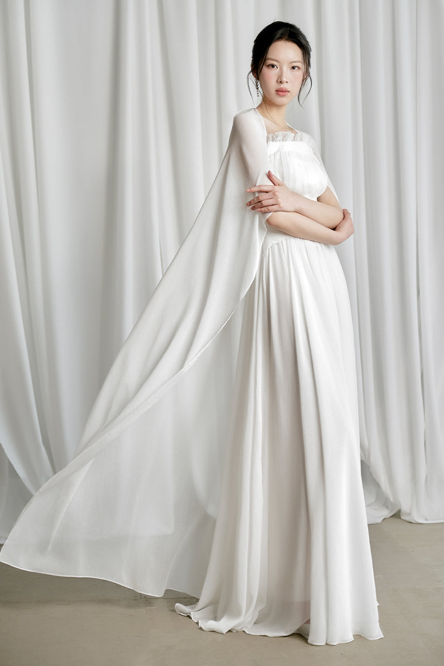 Kyra A-line Cape Sleeved Crinkle Chiffon Maxi Dress 7