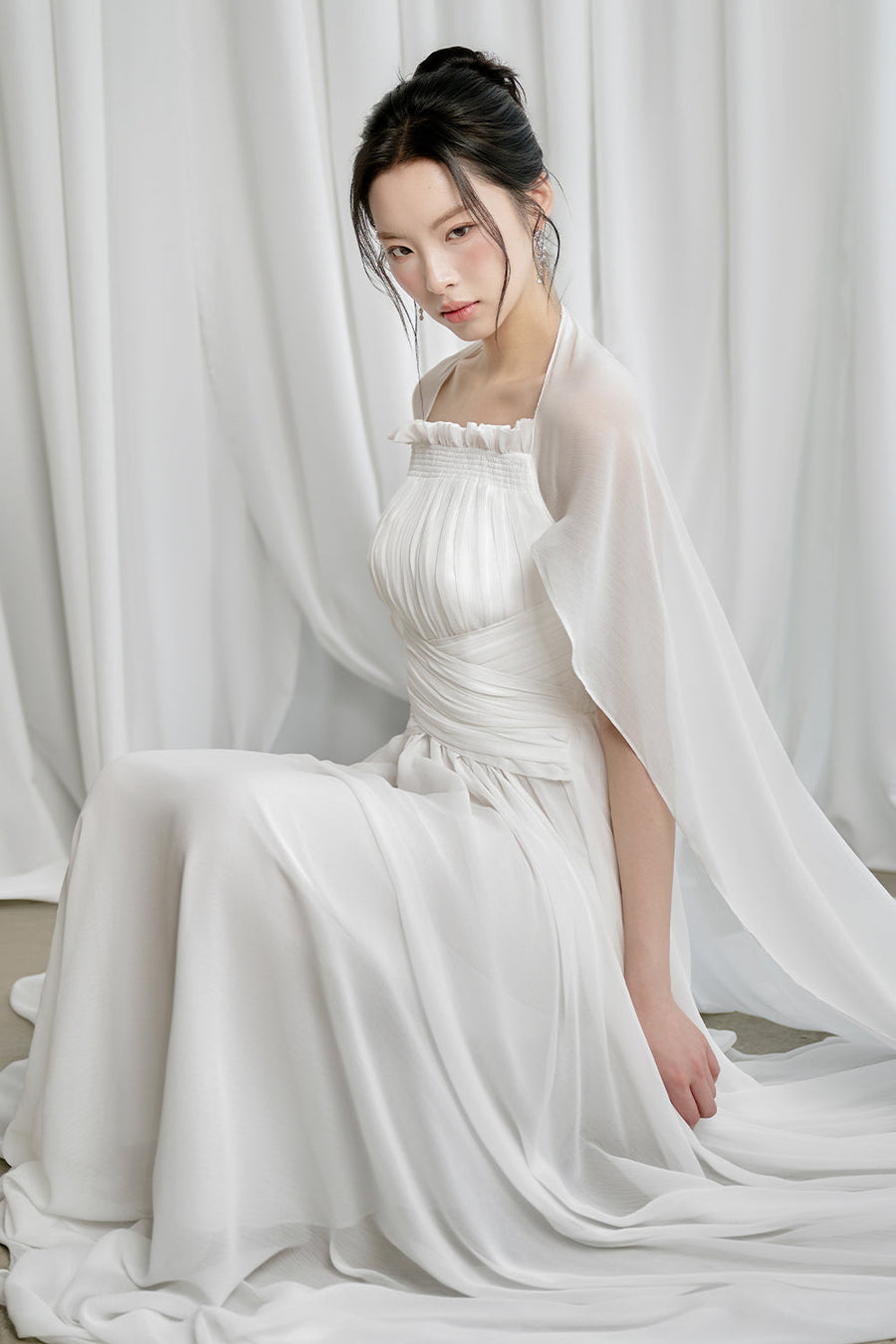 Kyra A-line Cape Sleeved Crinkle Chiffon Maxi Dress 3