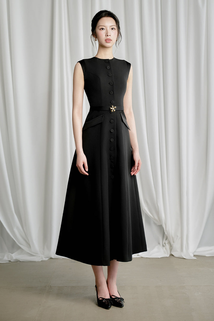 Refa A-line Round Neck Spandex Homespun Midi Dress 6
