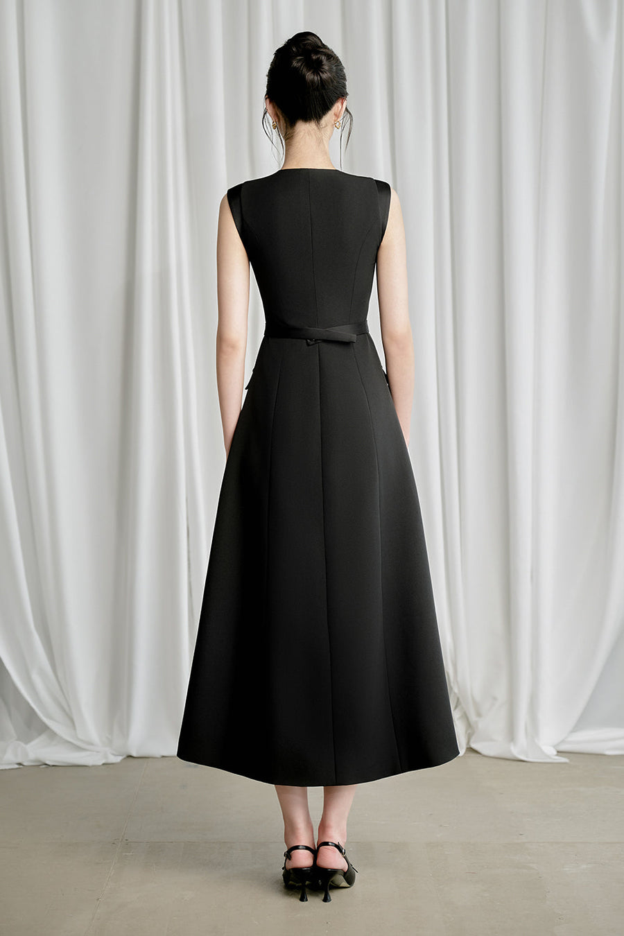 Refa A-line Round Neck Spandex Homespun Midi Dress 4