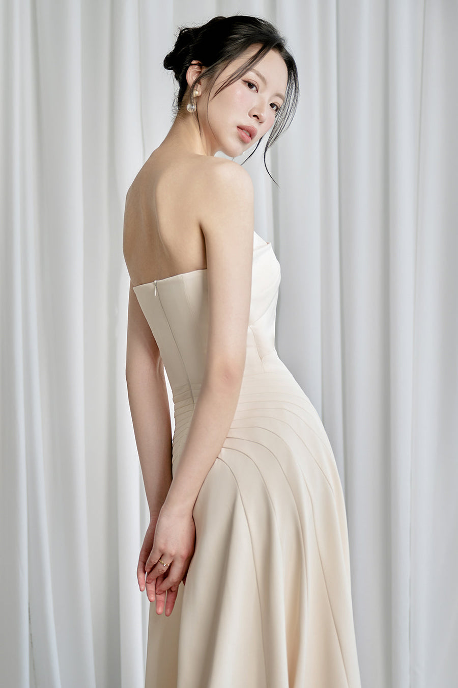 Habiba A-line Cape Sleeved Twill Silk Floor Length Dress 4
