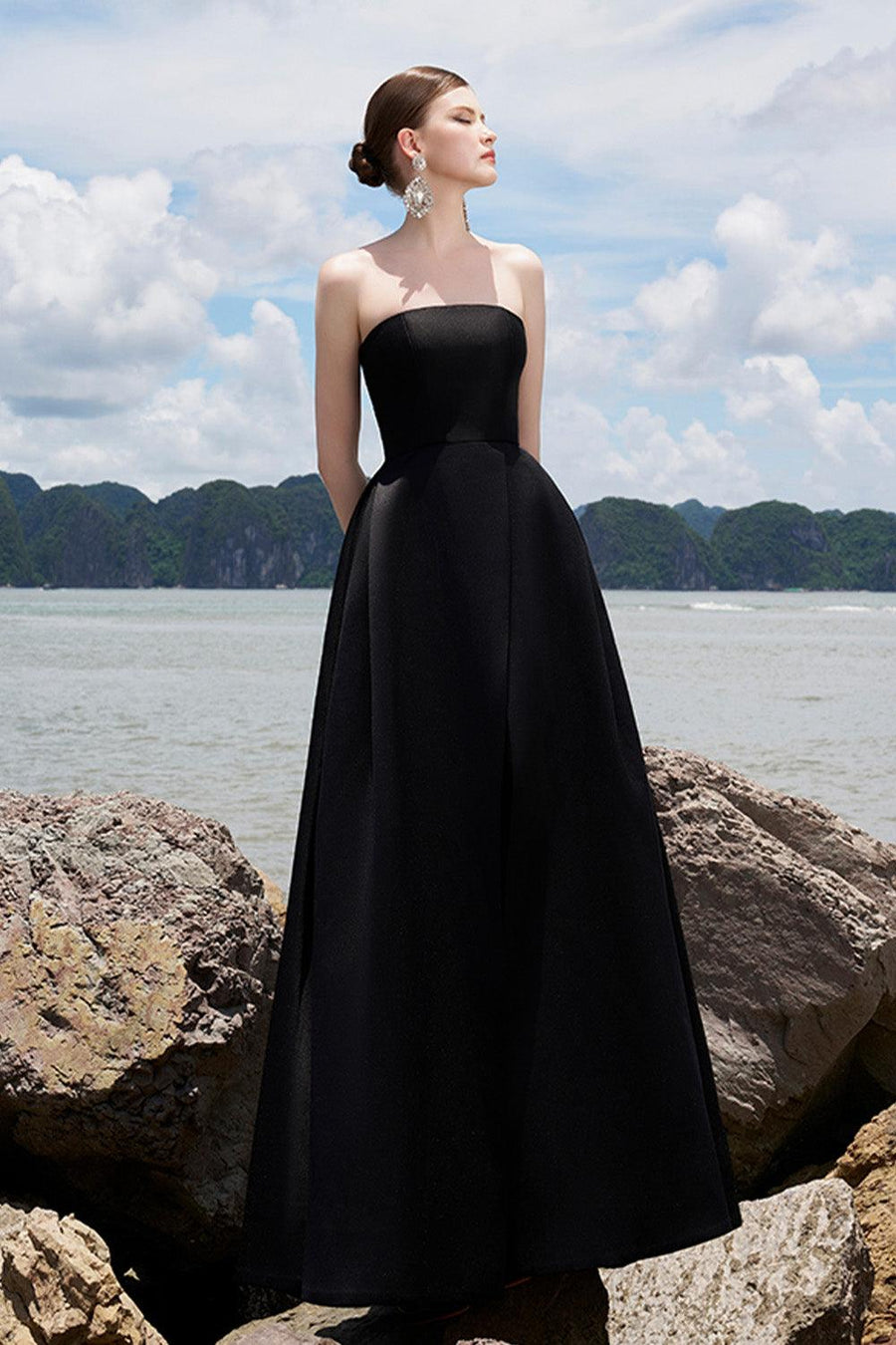 Clara Ball Gown Straight Across Neck Taffeta Maxi Dress 20