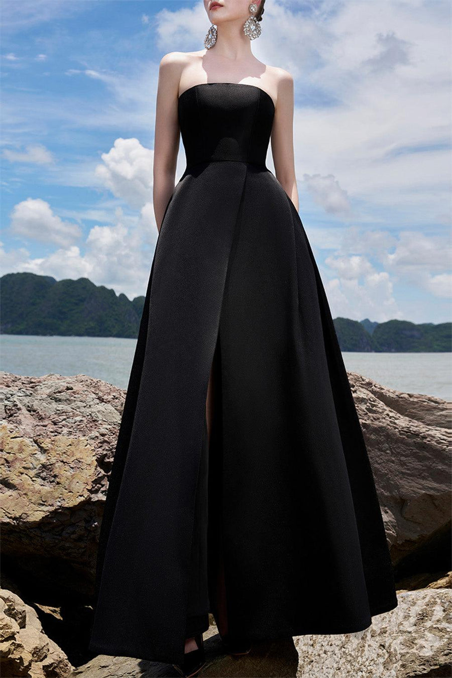 Clara Ball Gown Straight Across Neck Taffeta Maxi Dress 19