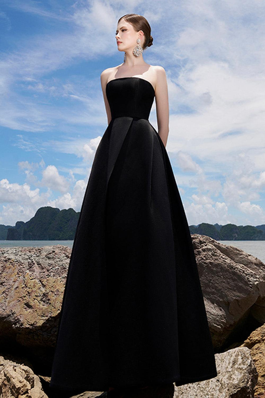 Clara Ball Gown Straight Across Neck Taffeta Maxi Dress 21