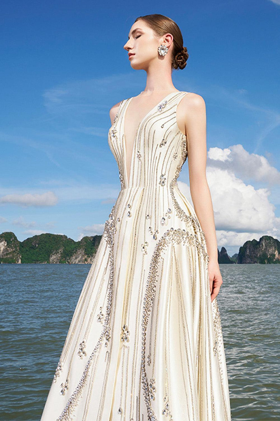 Hampton A-line Front Slit Taffeta Floor Length Dress 3
