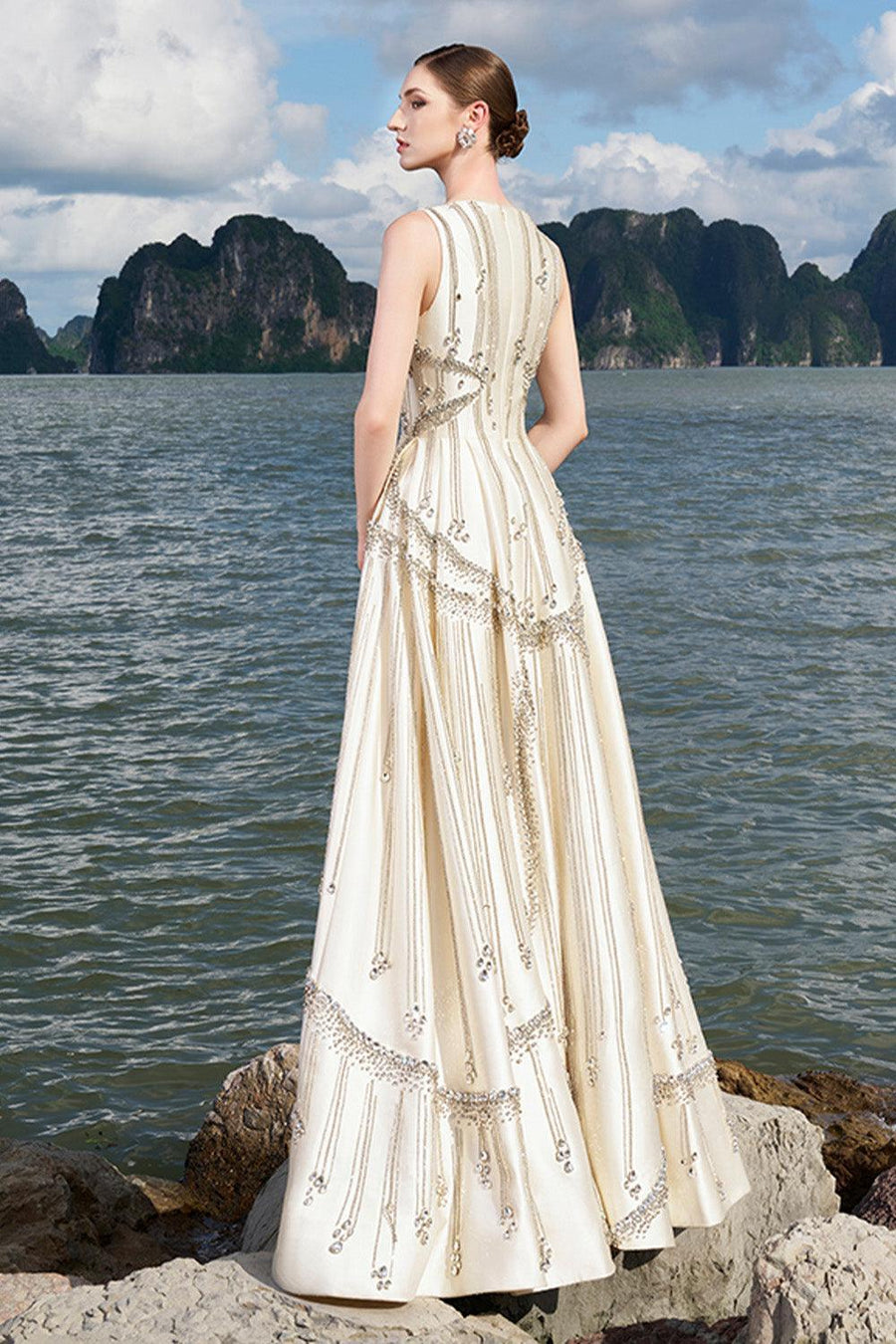Hampton A-line Front Slit Taffeta Floor Length Dress 5