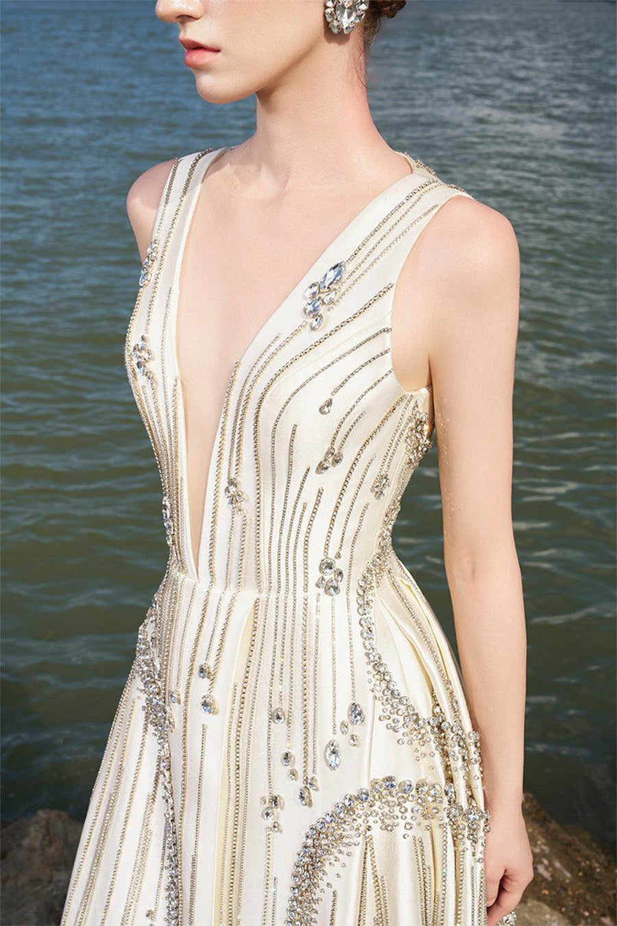 Hampton A-line Front Slit Taffeta Floor Length Dress 2