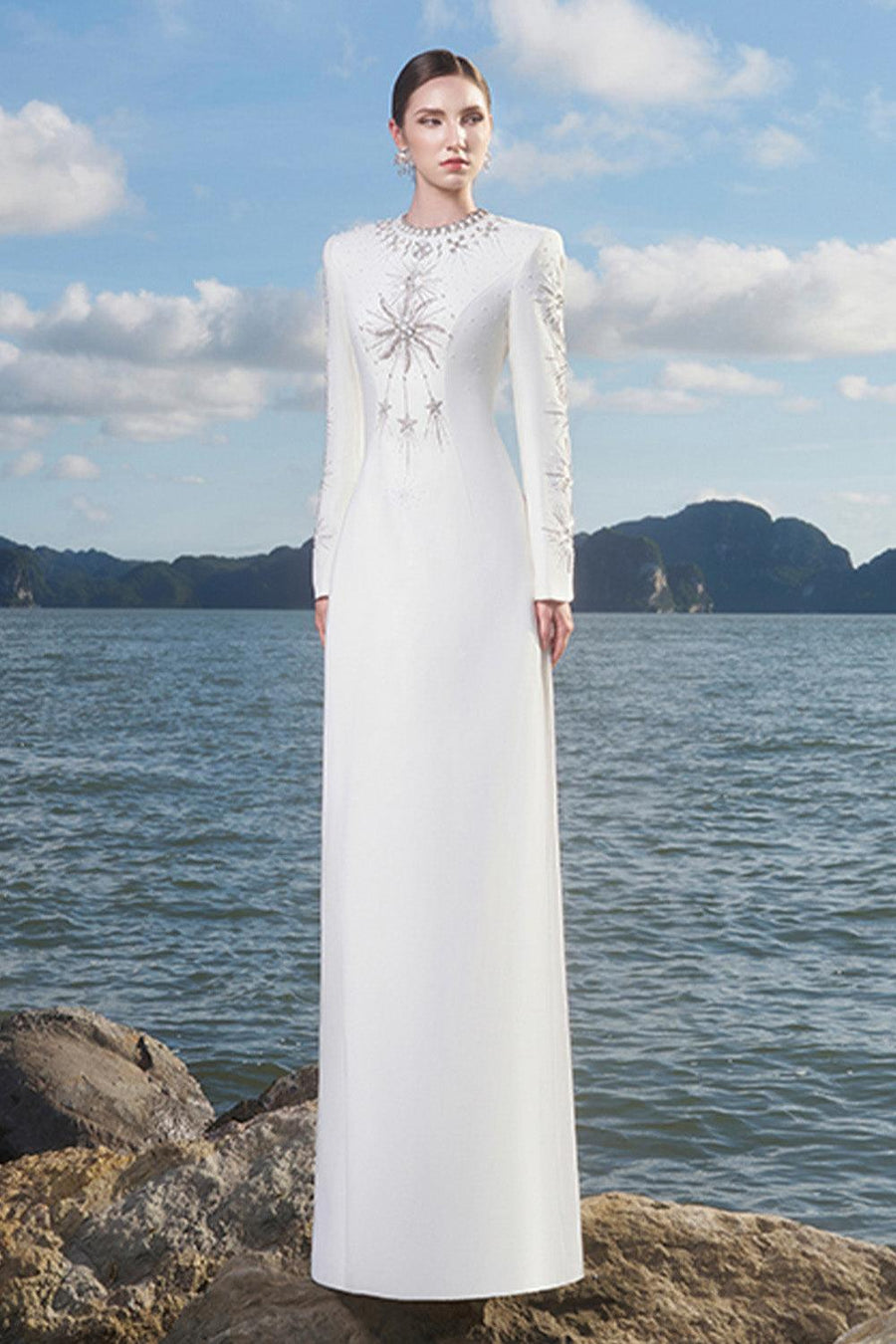 Big Sun A-line Round Neck Crepe Floor Length Dress 4