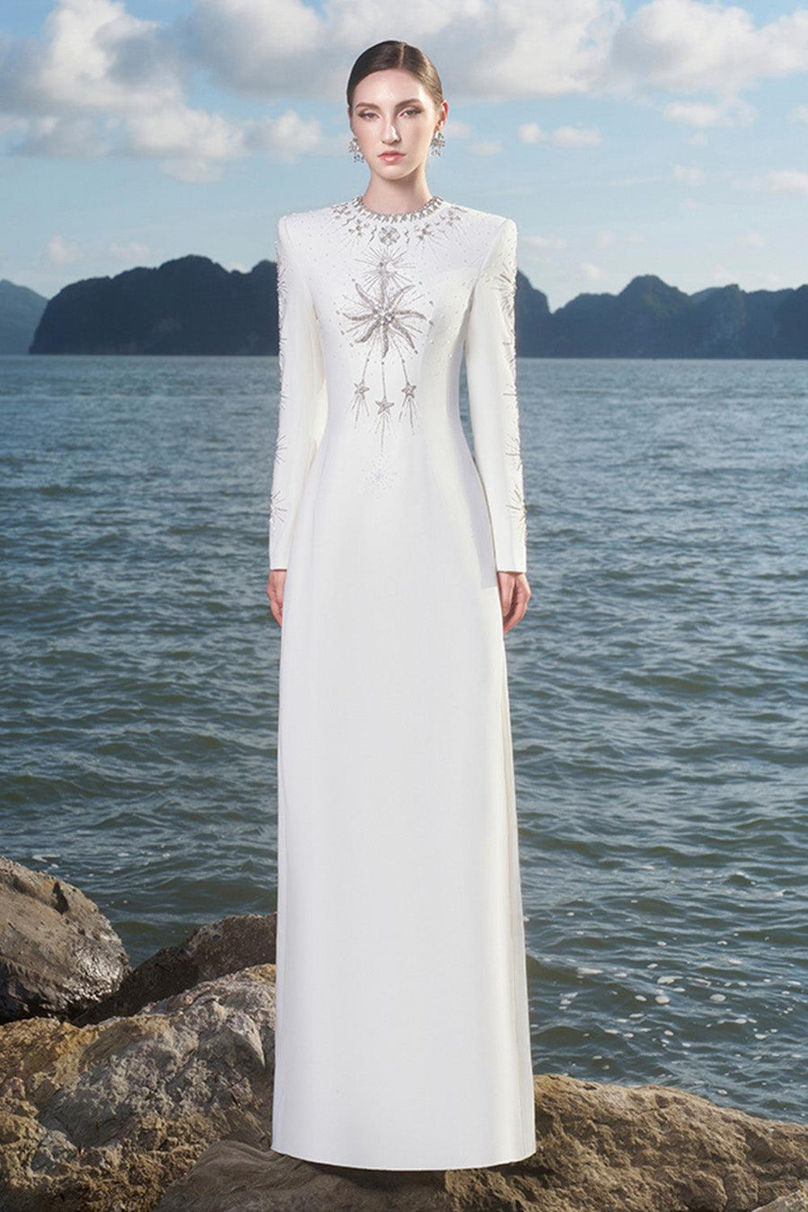 Big Sun A-line Round Neck Crepe Floor Length Dress 1