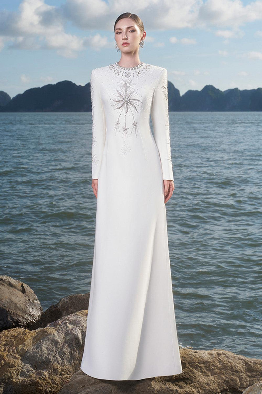 Big Sun A-line Round Neck Crepe Floor Length Dress 6