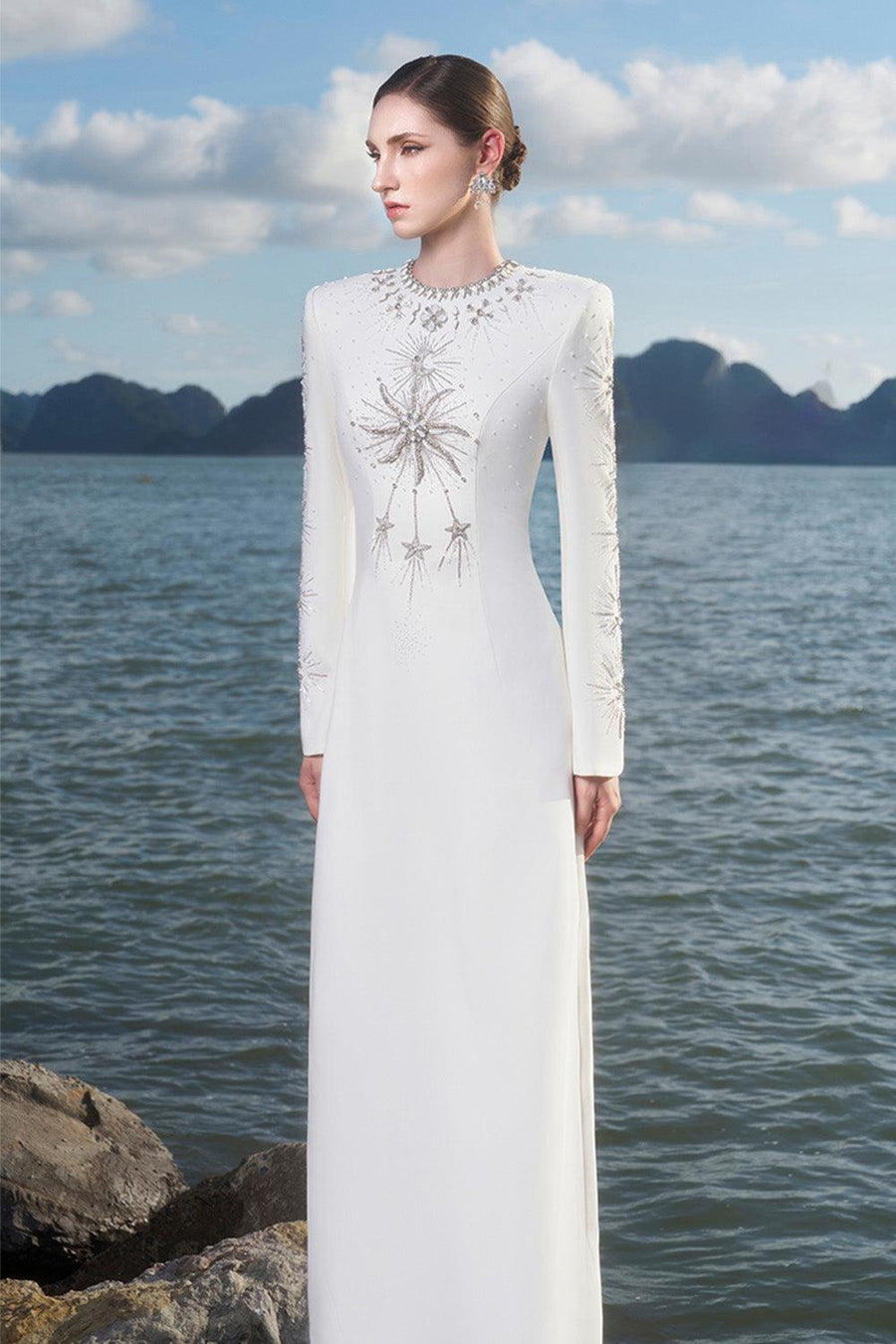 Big Sun A-line Round Neck Crepe Floor Length Dress 2