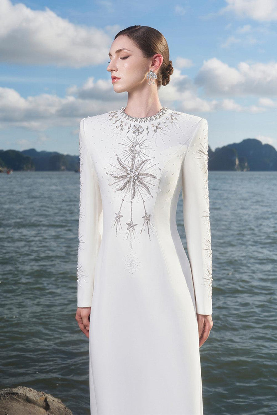 Big Sun A-line Round Neck Crepe Floor Length Dress 3