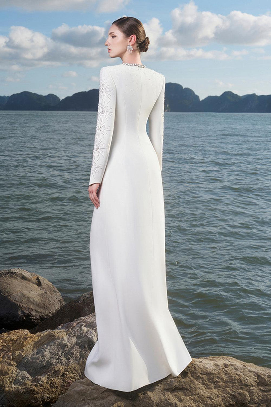 Big Sun A-line Round Neck Crepe Floor Length Dress 5