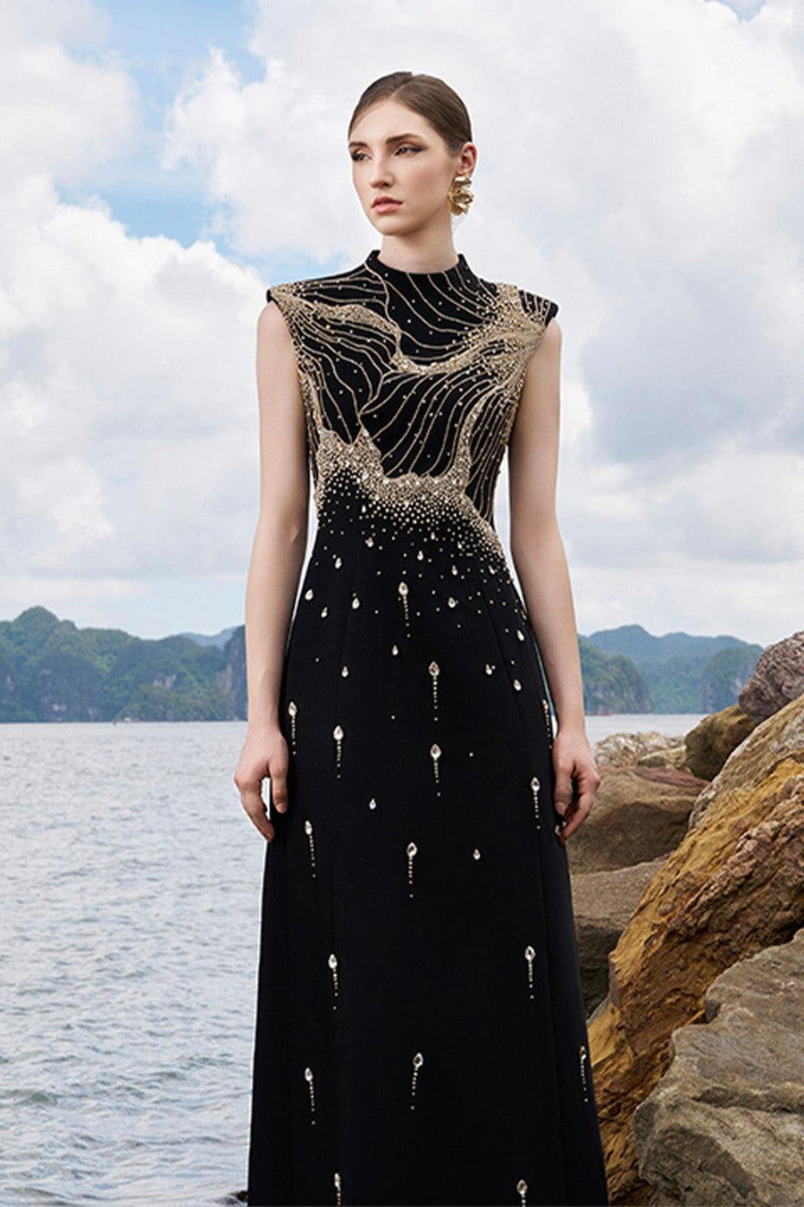 Thatcher A-line Cap Sleeved Velvet Satin Floor Length Dress 3
