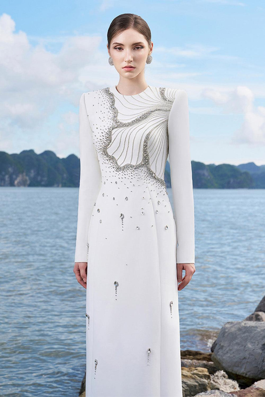 Ramirez Sheath Long Sleeved Crepe Floor Length Dress 4