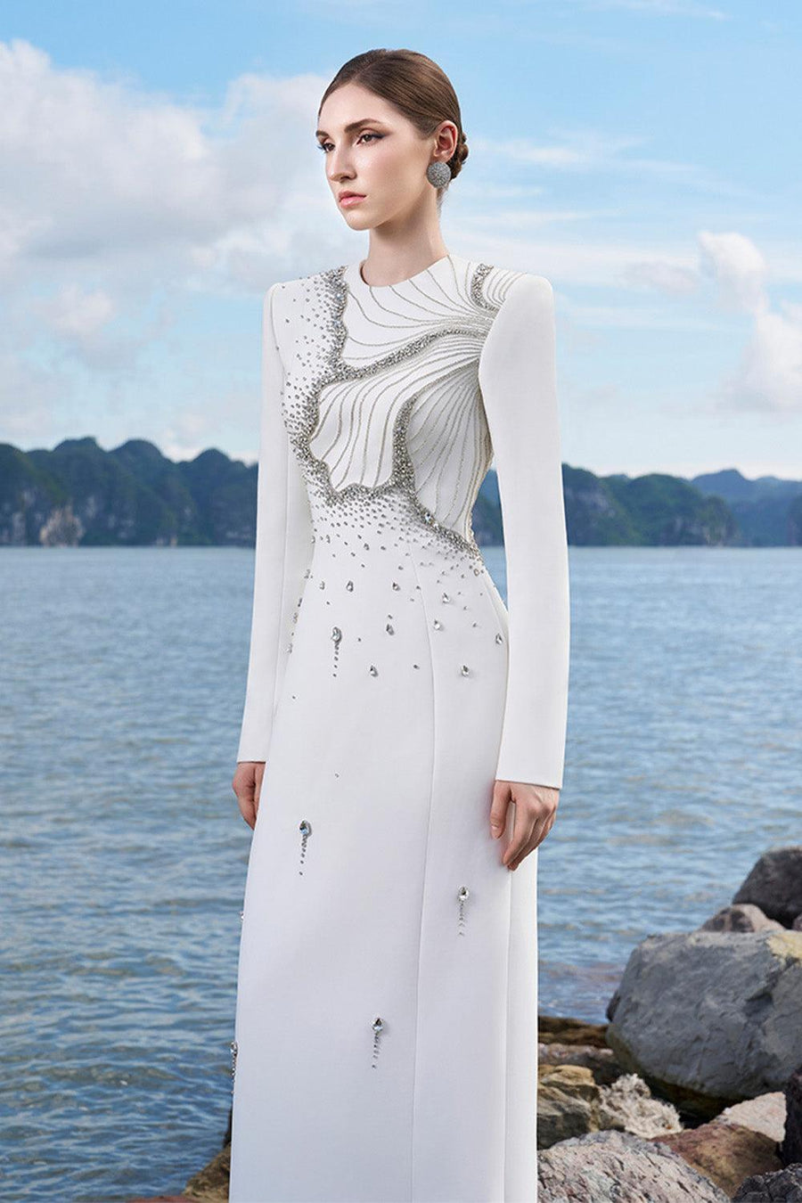 Ramirez Sheath Long Sleeved Crepe Floor Length Dress 5