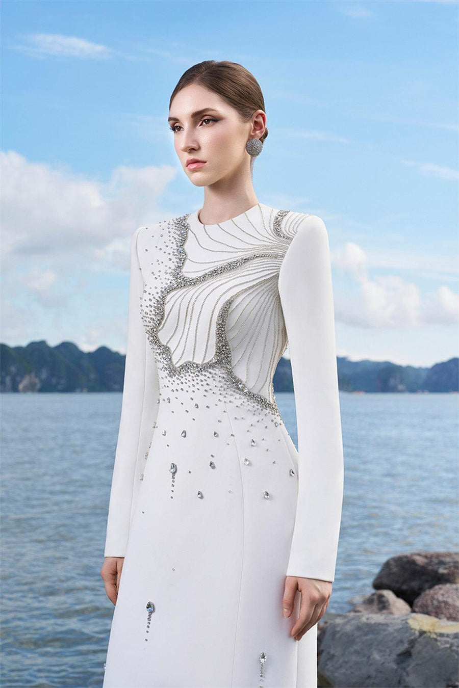 Ramirez Sheath Long Sleeved Crepe Floor Length Dress 3