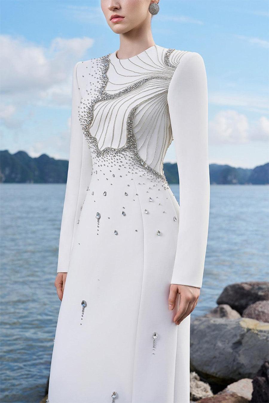 Ramirez Sheath Long Sleeved Crepe Floor Length Dress 2