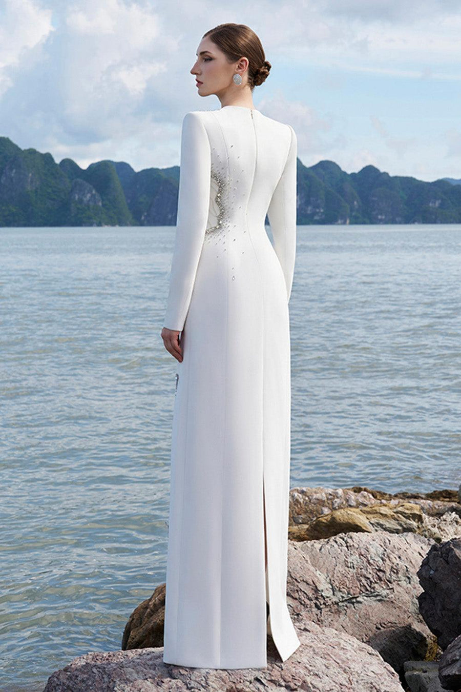 Ramirez Sheath Long Sleeved Crepe Floor Length Dress 7