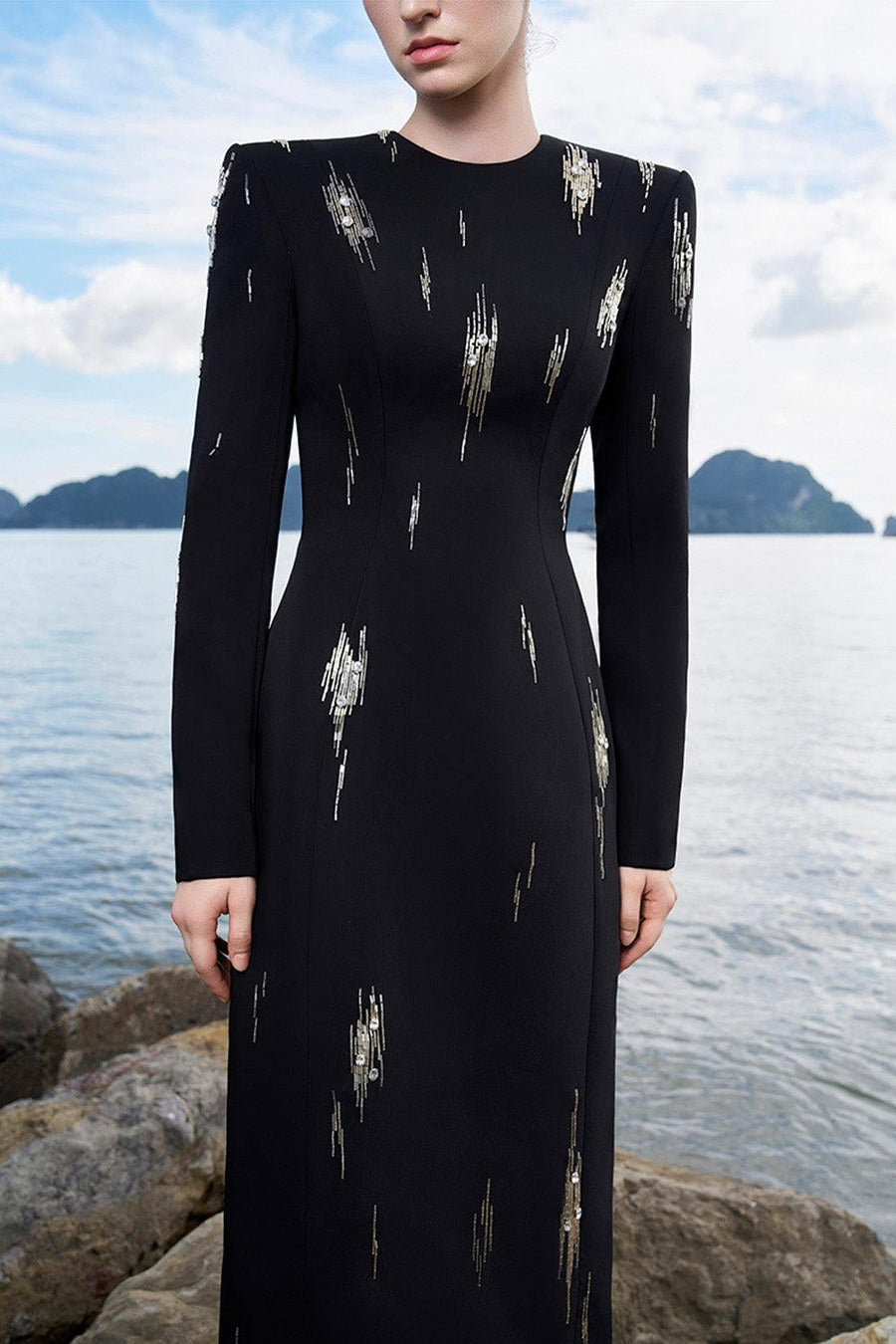 Ismael Sheath Stone Velvet Satin Floor Length Dress 2