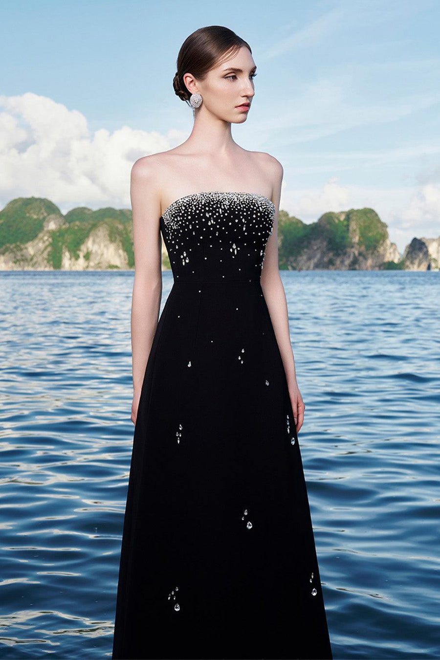 Ermias A-line Straight Across Neck Velvet Satin Floor Length Dress 4