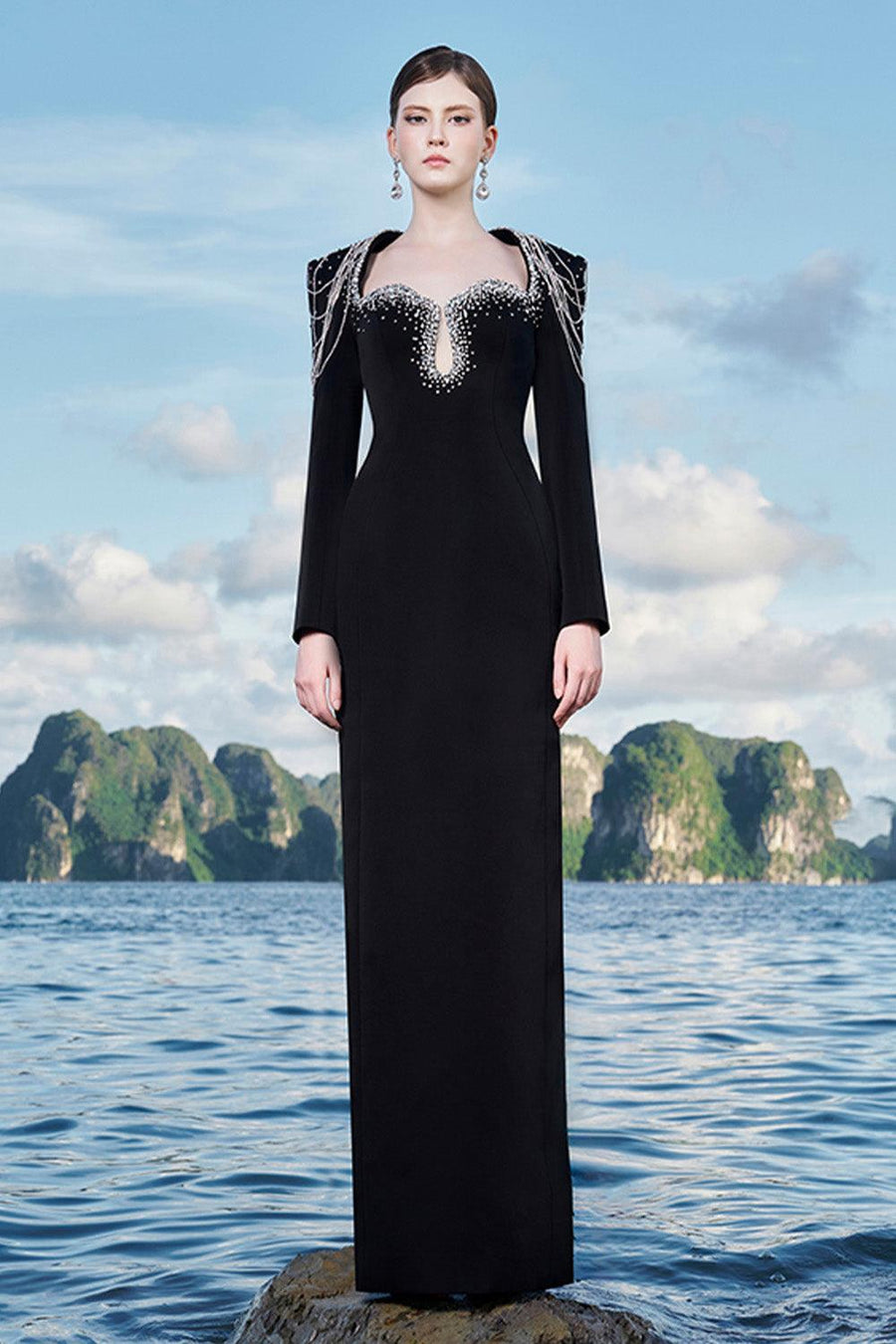 Jarvis Sheath Teardrop Cut-Out Crepe Floor Length Dress 7