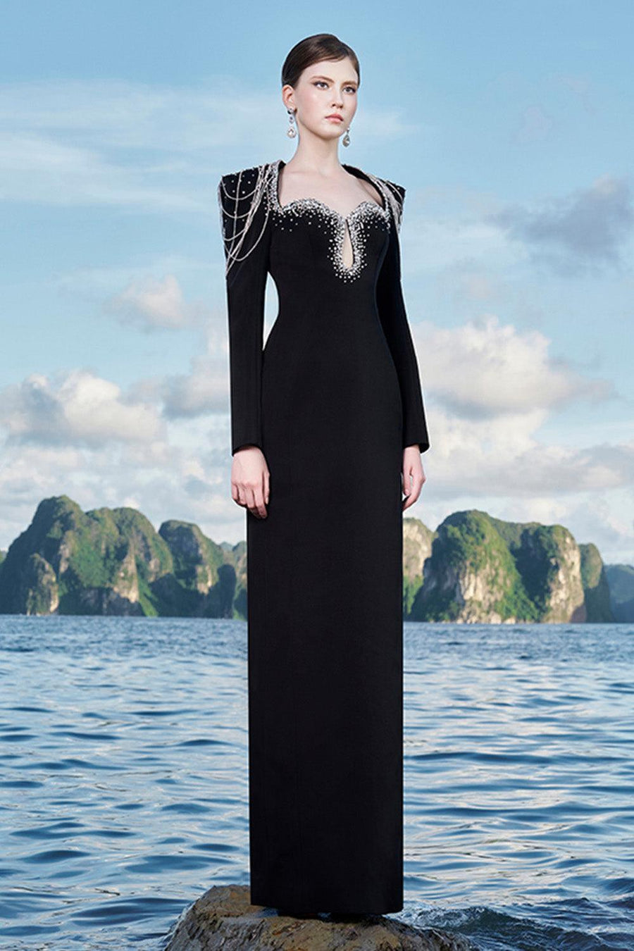 Jarvis Sheath Teardrop Cut-Out Crepe Floor Length Dress 5