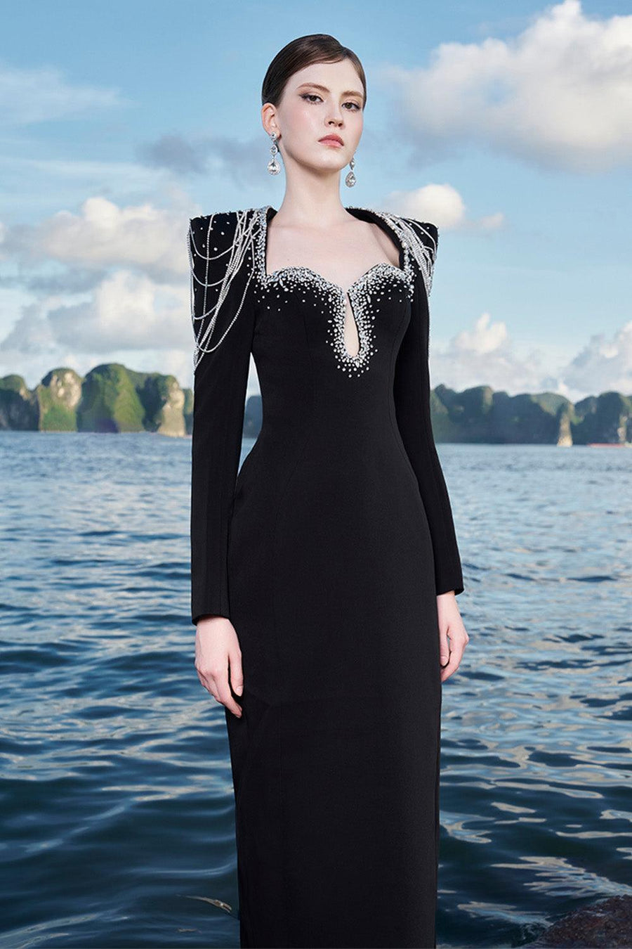 Jarvis Sheath Teardrop Cut-Out Crepe Floor Length Dress 2
