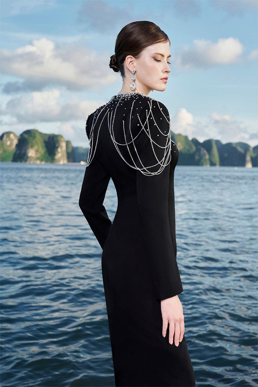 Jarvis Sheath Teardrop Cut-Out Crepe Floor Length Dress 4