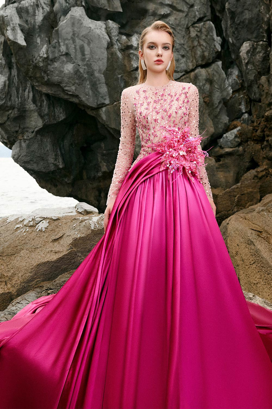 Zoe Ball Gown Sequin Duchess Satin Extra Long Length Dress 10