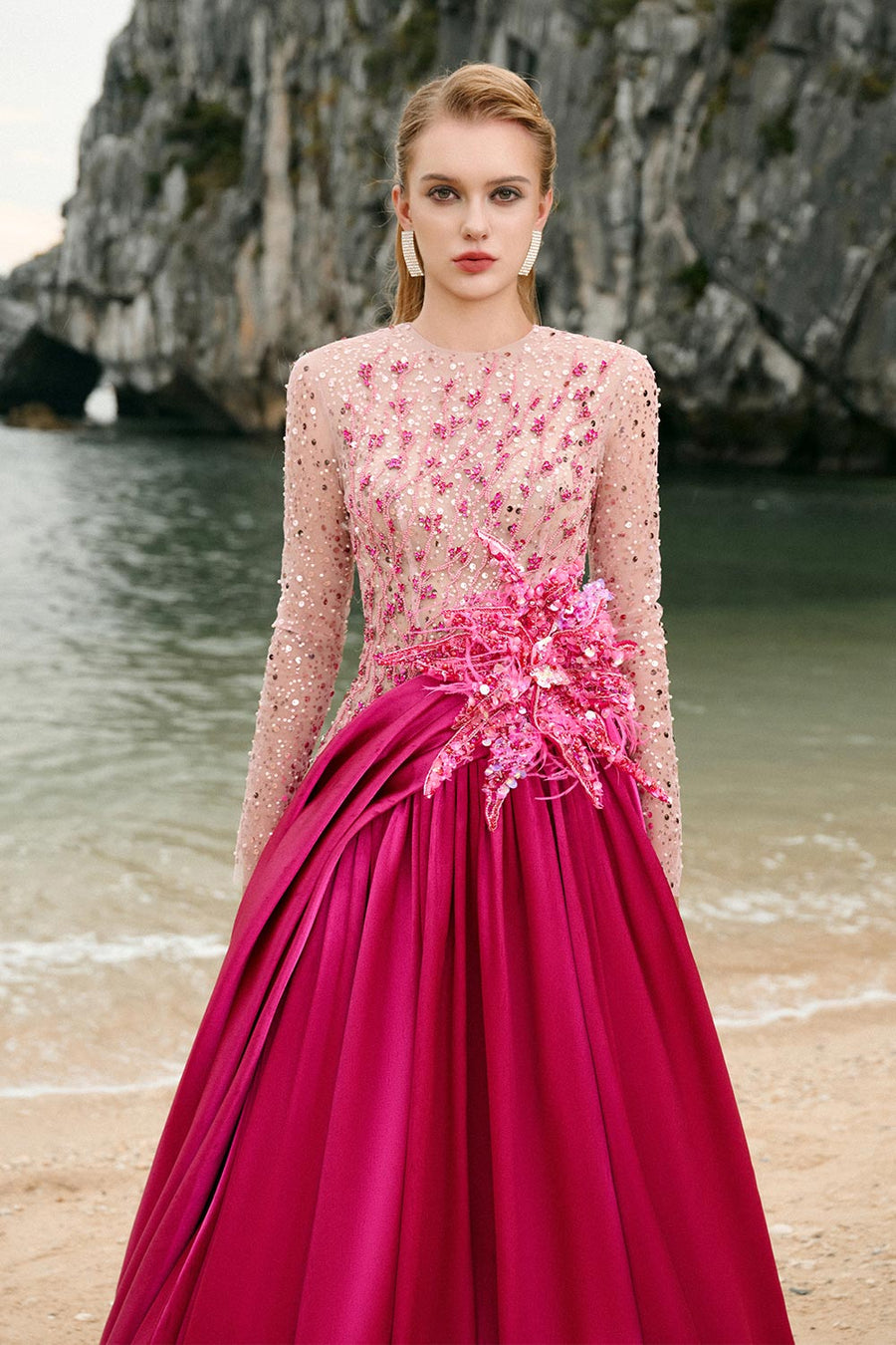 Zoe Ball Gown Sequin Duchess Satin Extra Long Length Dress 6