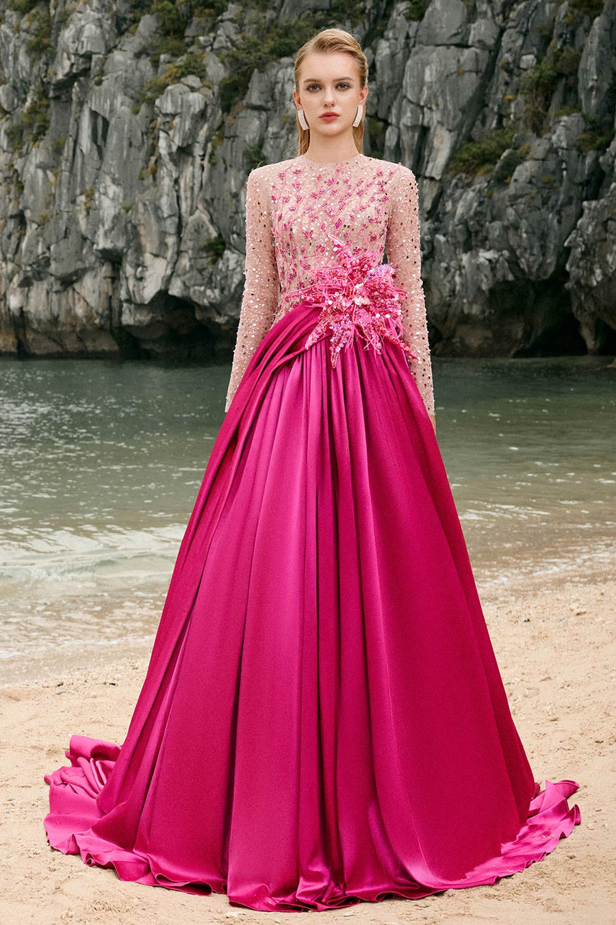 Zoe Ball Gown Sequin Duchess Satin Extra Long Length Dress 7