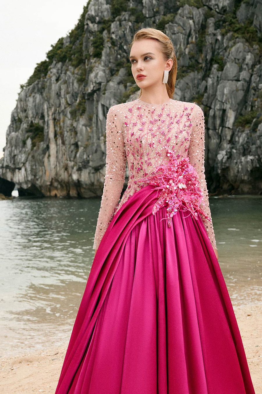 Zoe Ball Gown Sequin Duchess Satin Extra Long Length Dress 9