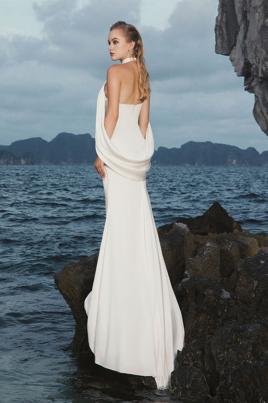 Nadia Halter Open Shoulder Silk Floor Length Dress 4