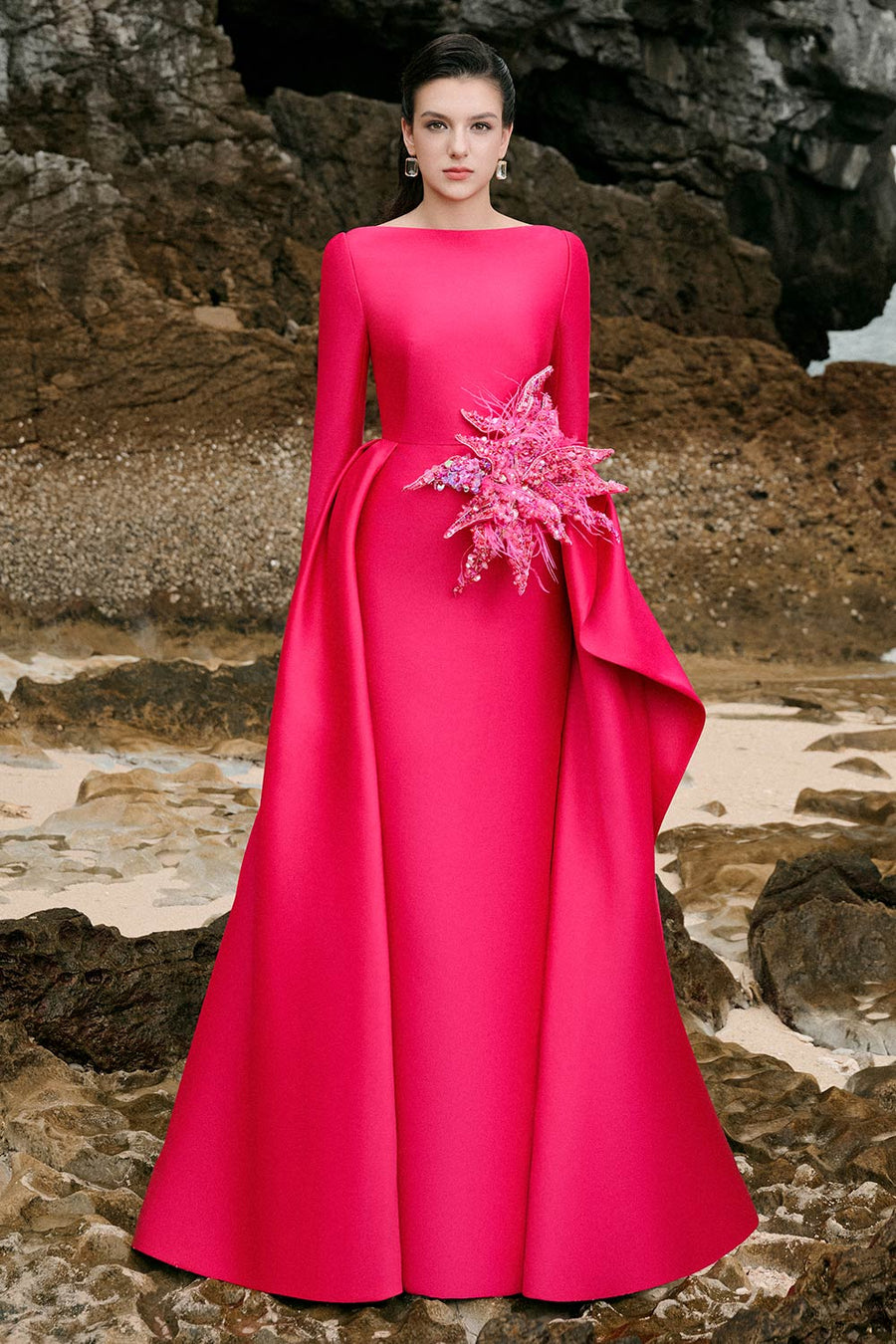 Nyla A-line Boat Neck Taffeta Floor Length Dress 1