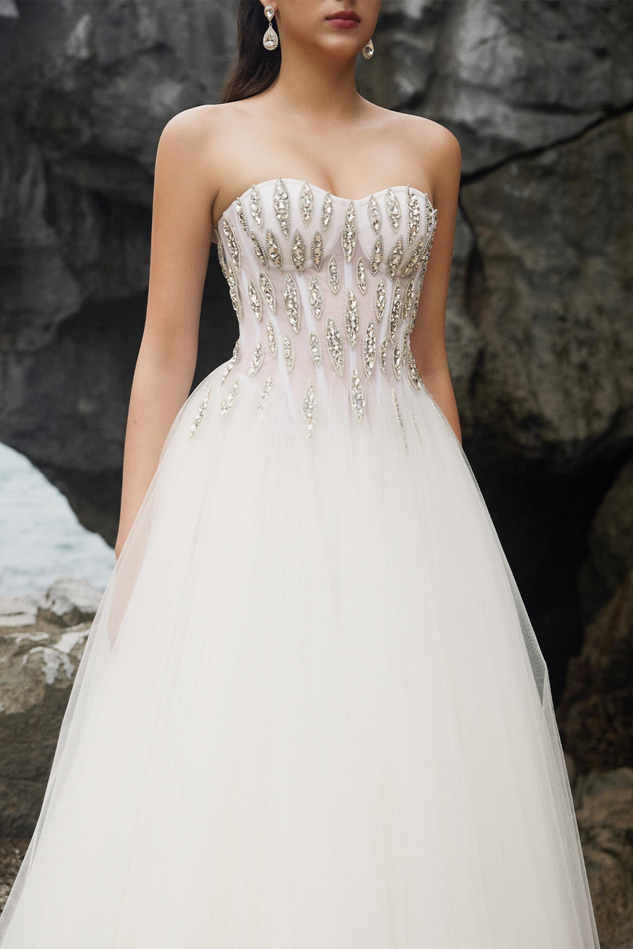 Amora Ball Gown Semi-Heart Neck Tulle Floor Length Dress 2
