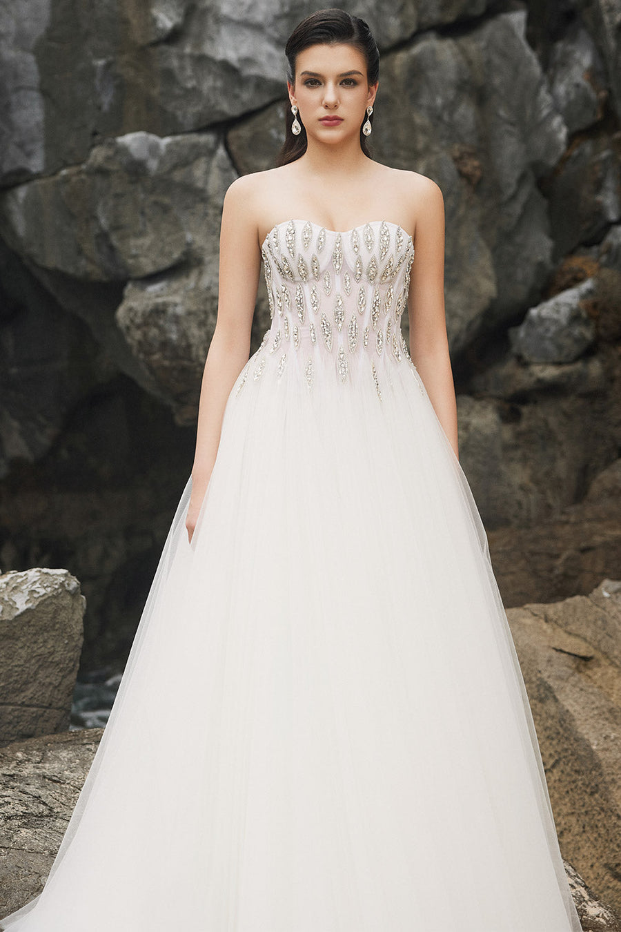 Amora Ball Gown Semi-Heart Neck Tulle Floor Length Dress 3