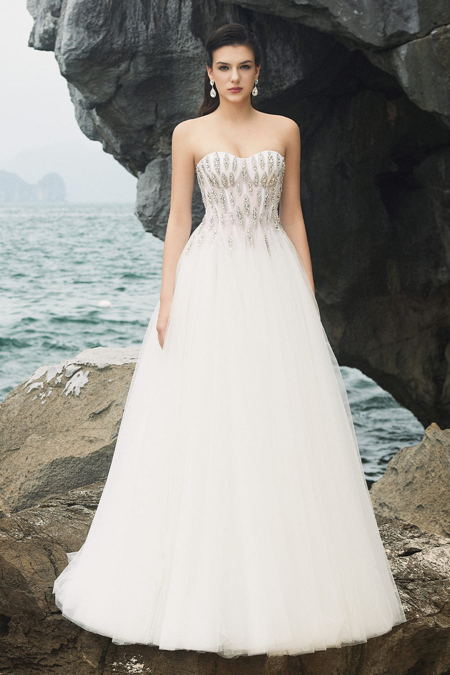 Amora Ball Gown Semi-Heart Neck Tulle Floor Length Dress 1