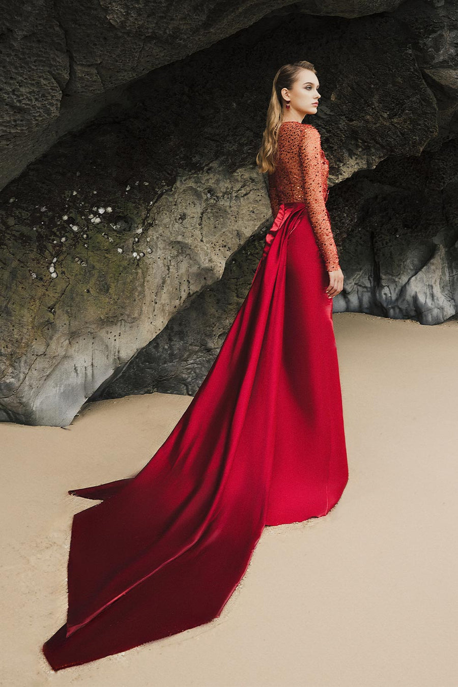 Zelda Asymmetric Sequin Taffeta Extra Long Length Dress 3