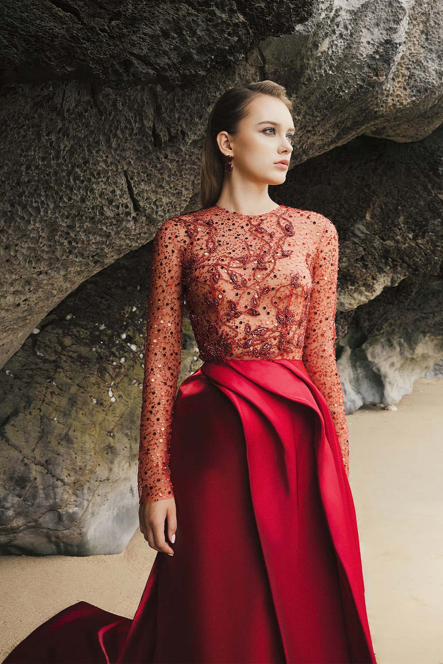 Zelda Asymmetric Sequin Taffeta Extra Long Length Dress 2