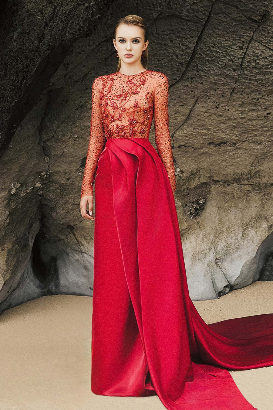 Zelda Asymmetric Sequin Taffeta Extra Long Length Dress 1