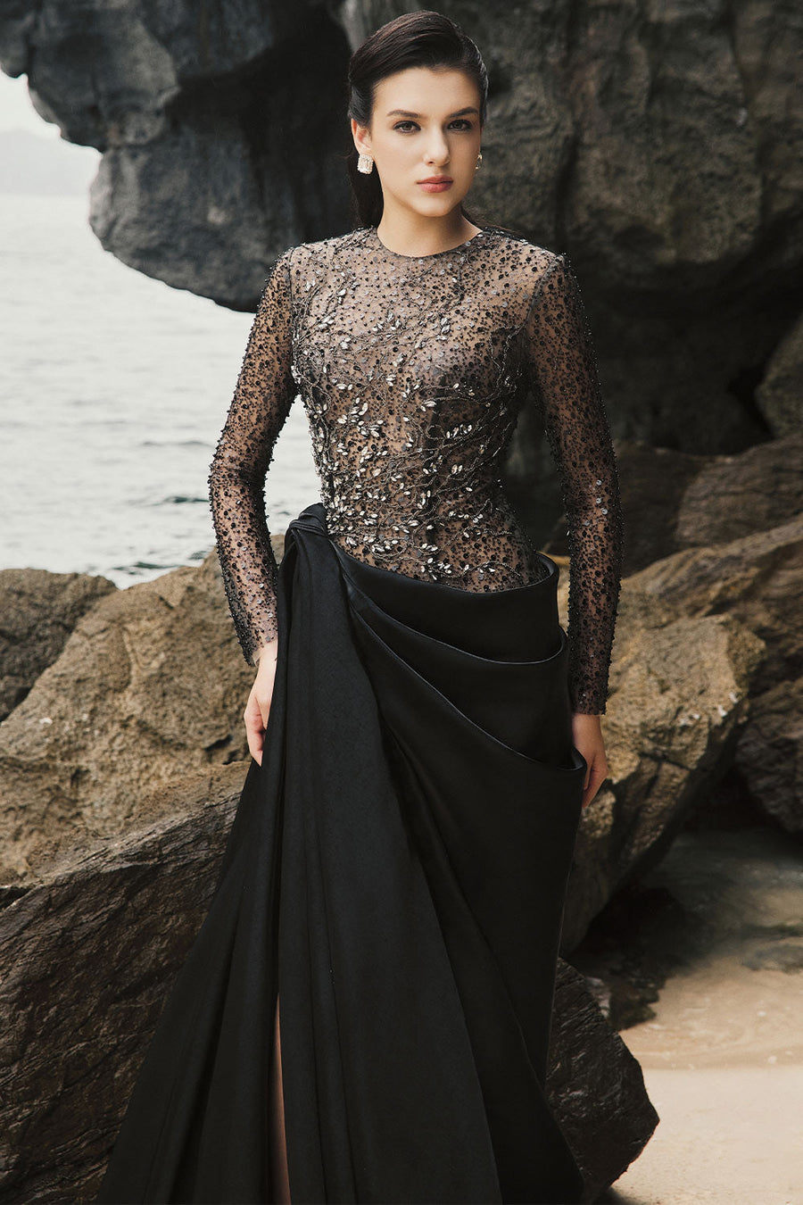 Myra Slit See-Through Taffeta Extra Long Length Dress 3